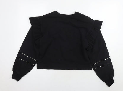 Zara Womens Black Cotton Pullover Sweatshirt Size M Pullover - Pearl Detail
