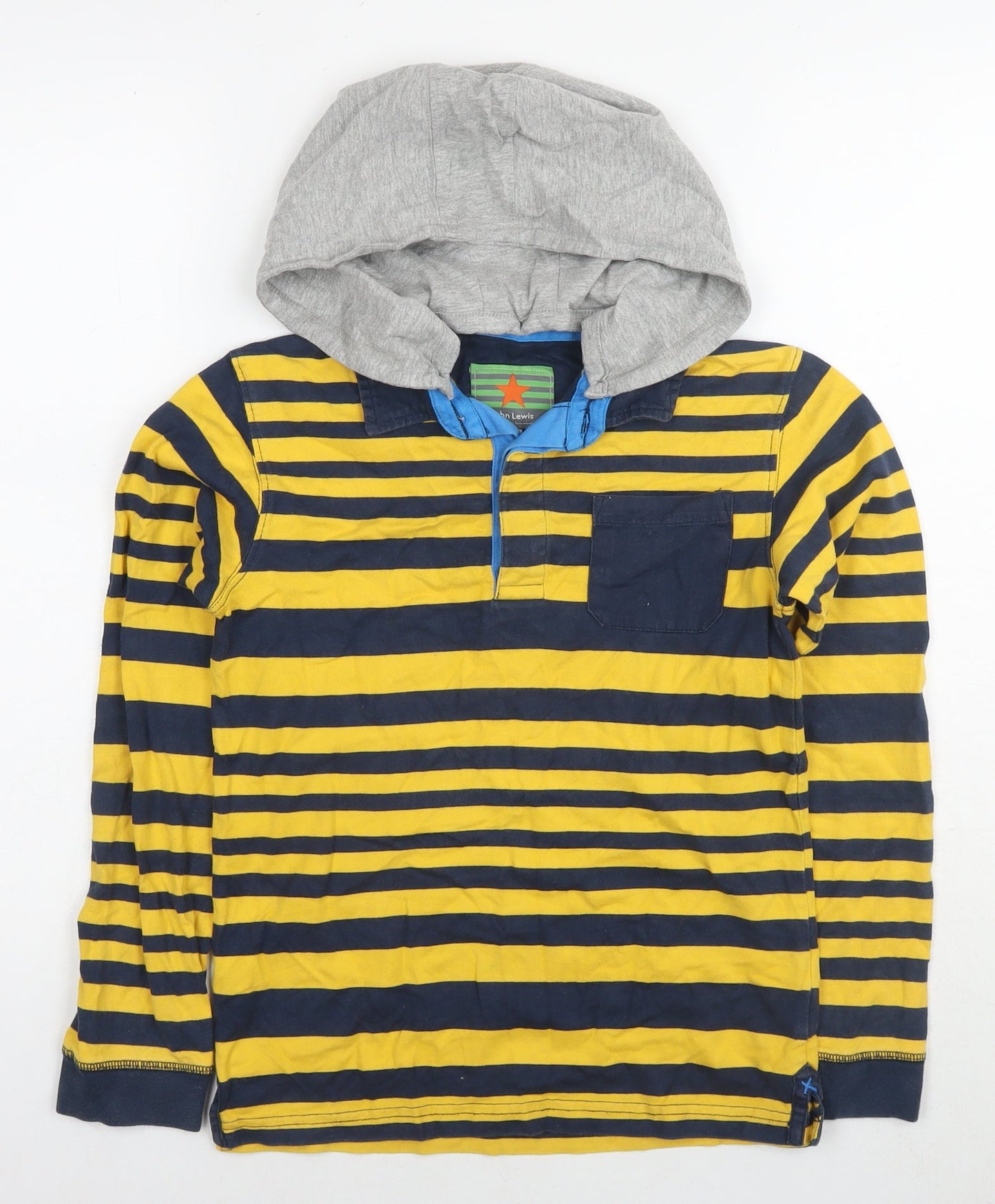 John Lewis Boys Yellow Striped Cotton Pullover Hoodie Size 10 Years Pullover