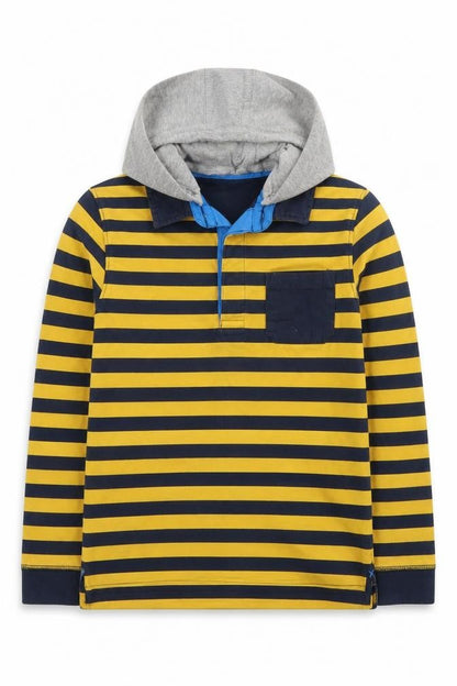 John Lewis Boys Yellow Striped Cotton Pullover Hoodie Size 10 Years Pullover