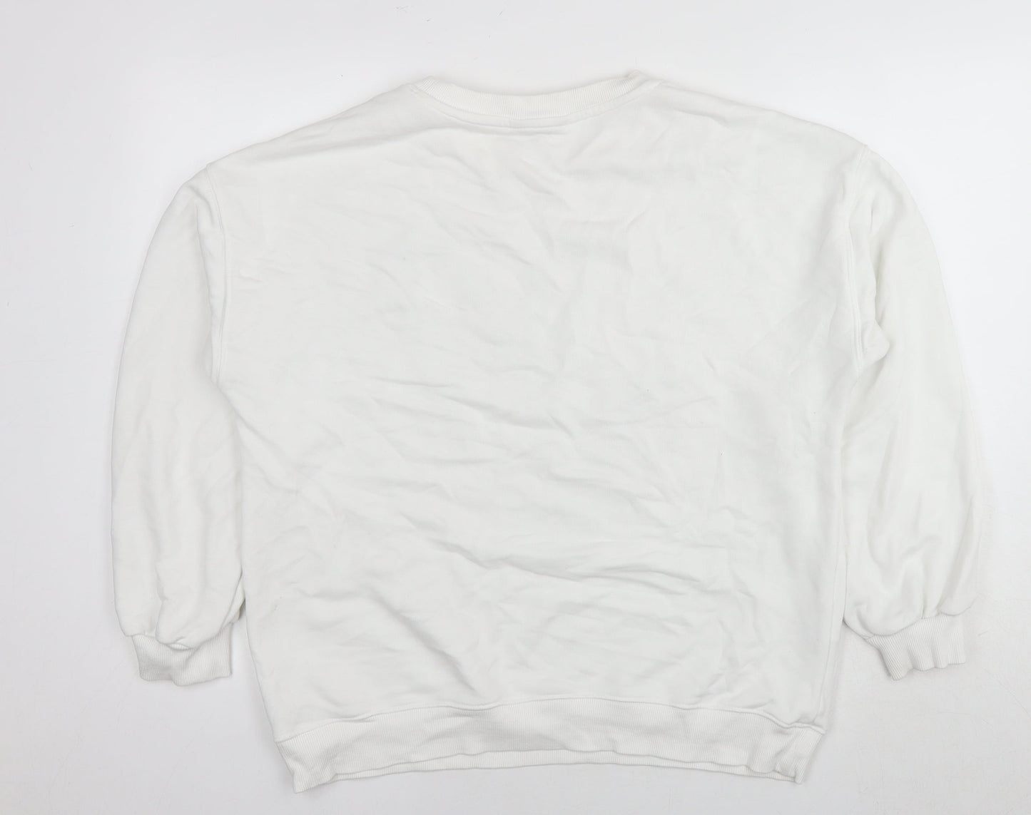 New Look Womens White Cotton Pullover Sweatshirt Size L Pullover - Leopard detail Heart