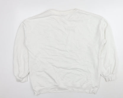 New Look Womens White Cotton Pullover Sweatshirt Size L Pullover - Leopard detail Heart