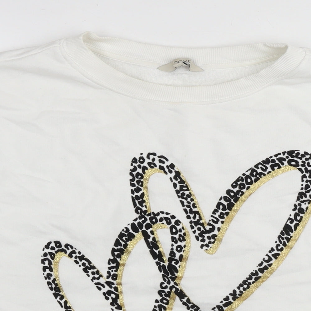 New Look Womens White Cotton Pullover Sweatshirt Size L Pullover - Leopard detail Heart