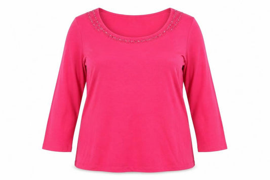 RJR.John Rocha Womens Pink Herringbone Modal Basic T-Shirt Size 16 Scoop Neck - Sequin detail neckline