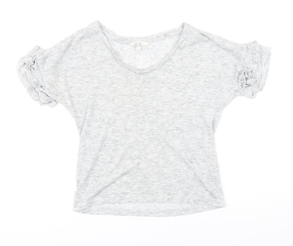 Savannah Miller Womens Grey Polyester Basic T-Shirt Size 8 Boat Neck