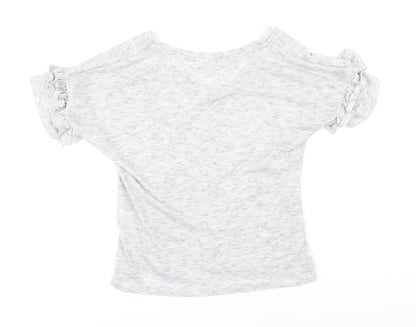 Savannah Miller Womens Grey Polyester Basic T-Shirt Size 8 Boat Neck