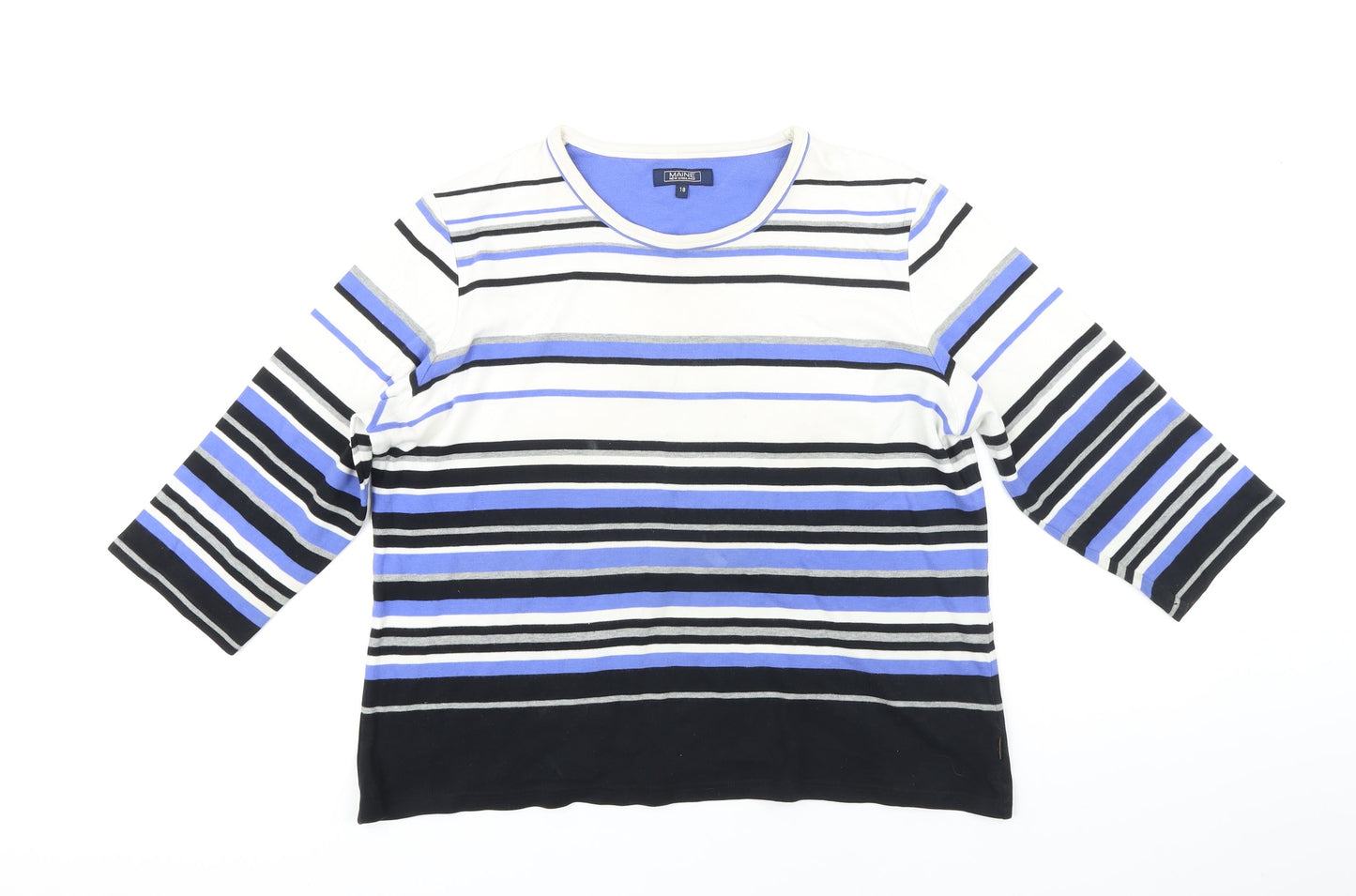 Maine Womens Blue Striped Cotton Tunic T-Shirt Size 18 Scoop Neck