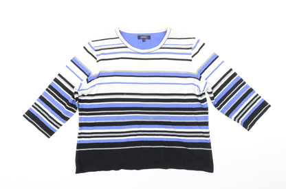 Maine Womens Blue Striped Cotton Tunic T-Shirt Size 18 Scoop Neck