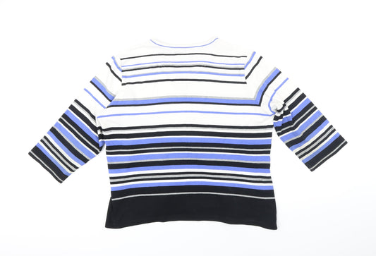 Maine Womens Blue Striped Cotton Tunic T-Shirt Size 18 Scoop Neck