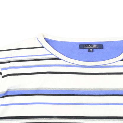 Maine Womens Blue Striped Cotton Tunic T-Shirt Size 18 Scoop Neck