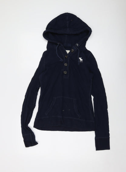 Abercrombie & Fitch Womens Blue Cotton Pullover Hoodie Size M Button