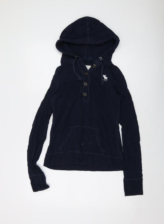Abercrombie & Fitch Womens Blue Cotton Pullover Hoodie Size M Button