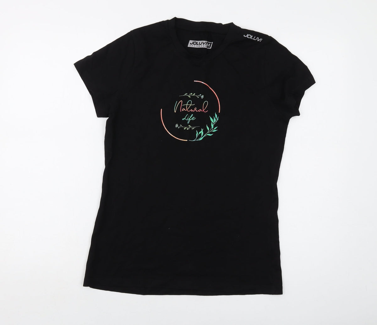Joluvi Womens Black Cotton Basic T-Shirt Size M Crew Neck