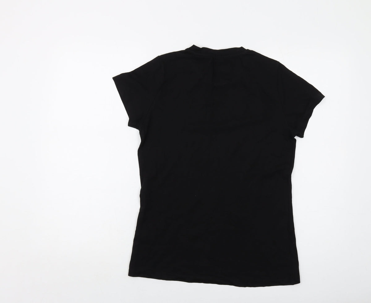 Joluvi Womens Black Cotton Basic T-Shirt Size M Crew Neck