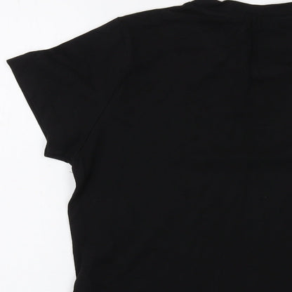 Joluvi Womens Black Cotton Basic T-Shirt Size M Crew Neck