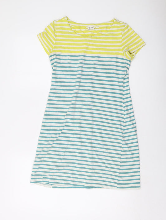 Lily & Me Womens Multicoloured Striped Cotton T-Shirt Dress Size 12 Round Neck Pullover