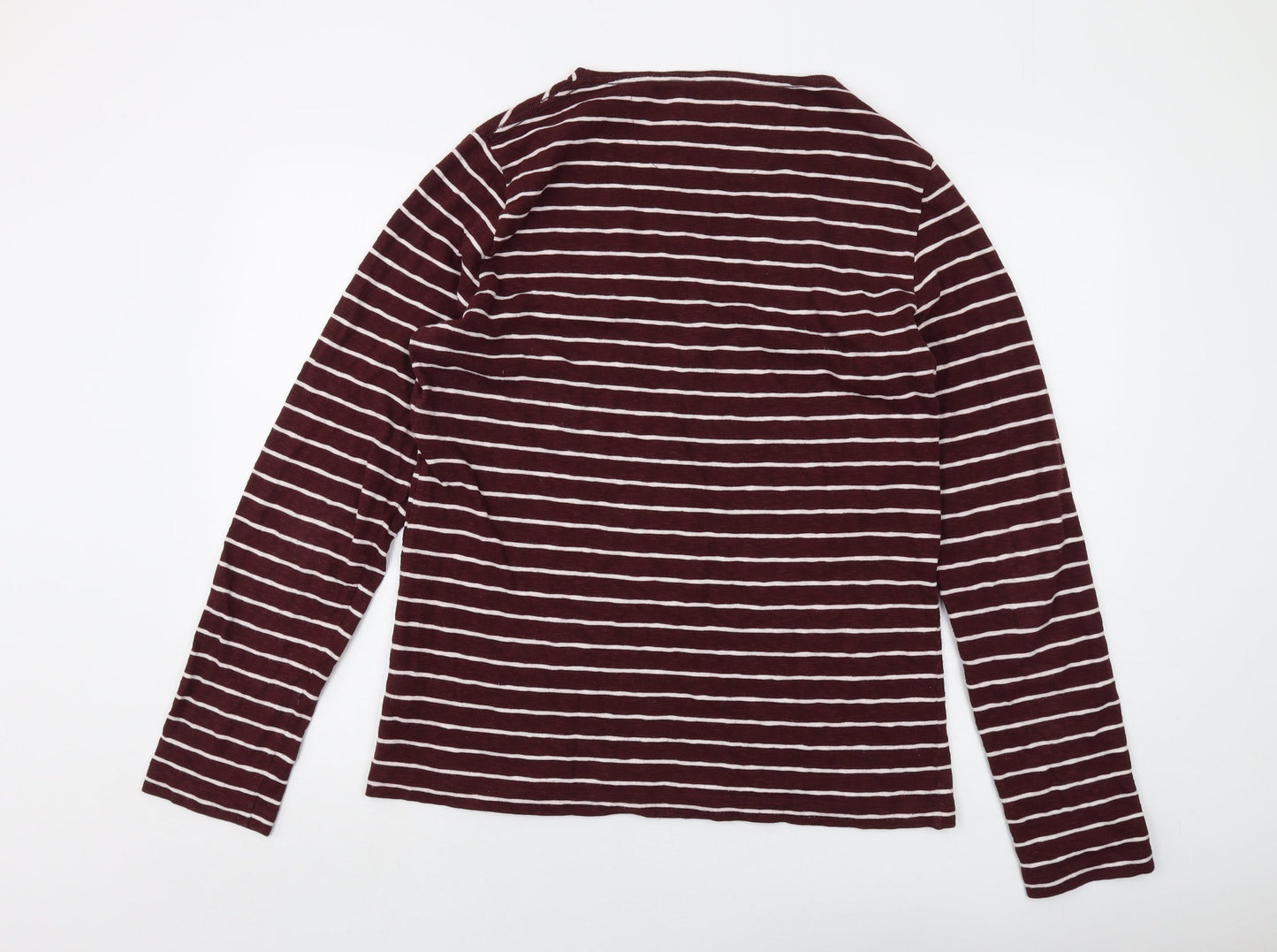 John Lewis Womens Red Striped Cotton Basic T-Shirt Size L Round Neck - Vintage