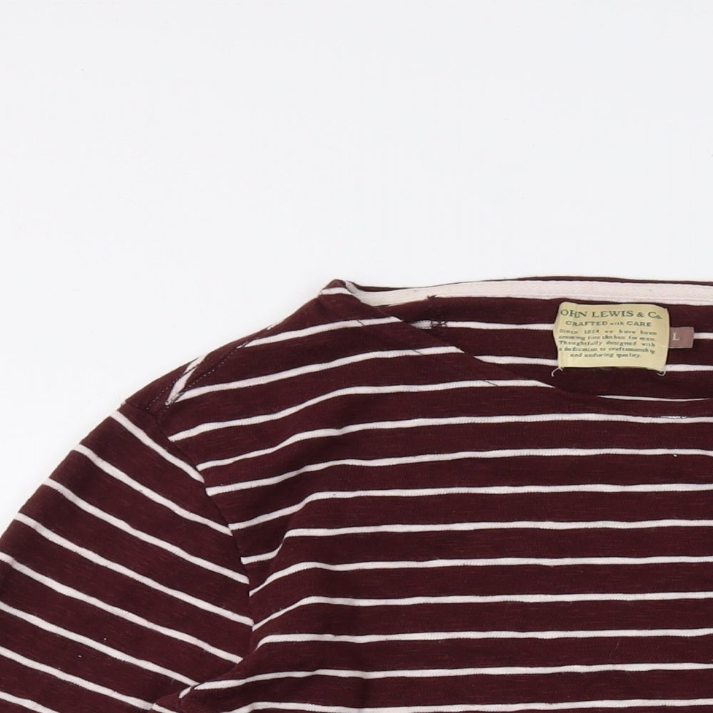 John Lewis Womens Red Striped Cotton Basic T-Shirt Size L Round Neck - Vintage