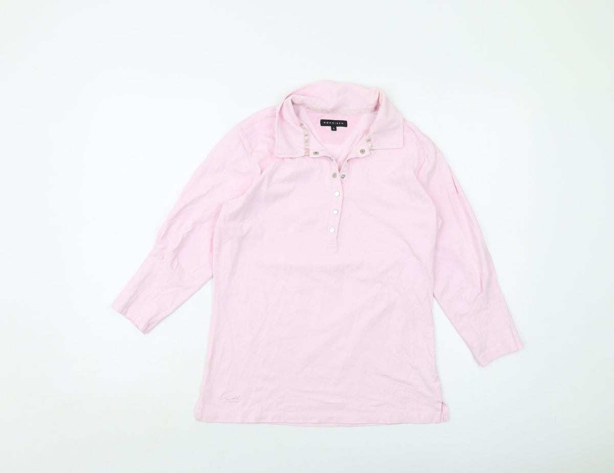 Rohnisch Womens Pink Cotton Basic T-Shirt Size L Collared