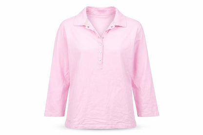 Rohnisch Womens Pink Cotton Basic T-Shirt Size L Collared