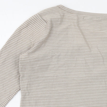 Gap Womens Beige V-Neck Striped Cotton Pullover Jumper Size M