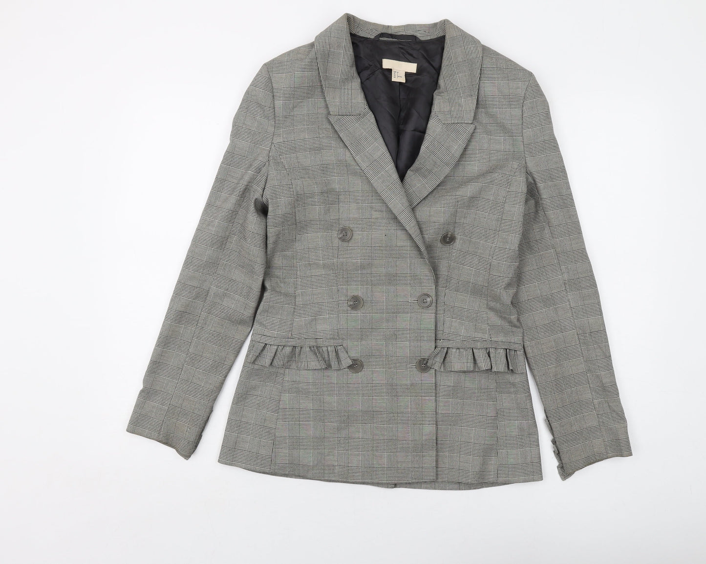 H&M Womens Grey Plaid Jacket Size 4 Button