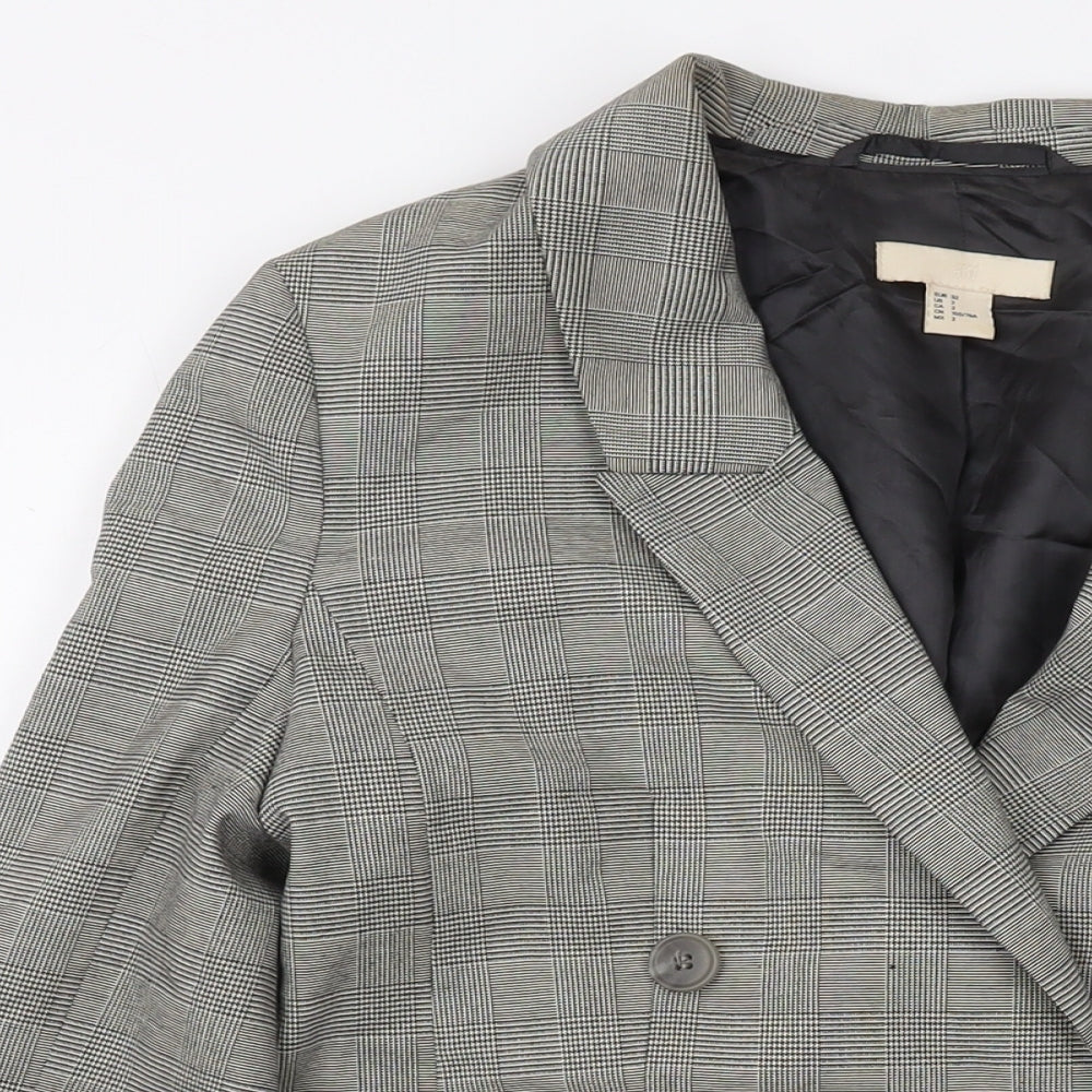 H&M Womens Grey Plaid Jacket Size 4 Button