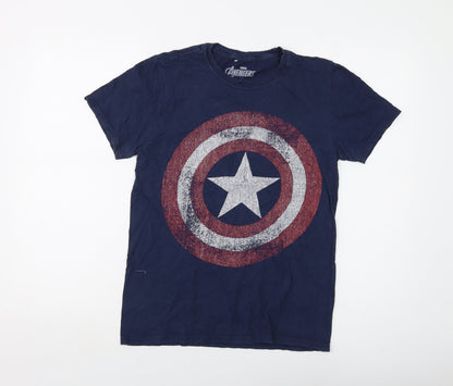 Avenger Mens Blue Cotton T-Shirt Size S Crew Neck