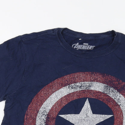 Avenger Mens Blue Cotton T-Shirt Size S Crew Neck