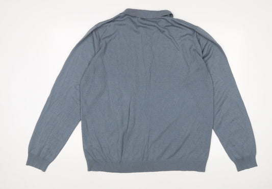 BHS Mens Blue Acrylic Polo Size XL Collared Button