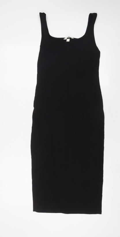 H&M Womens Black Cotton Bodycon Size S Scoop Neck Pullover