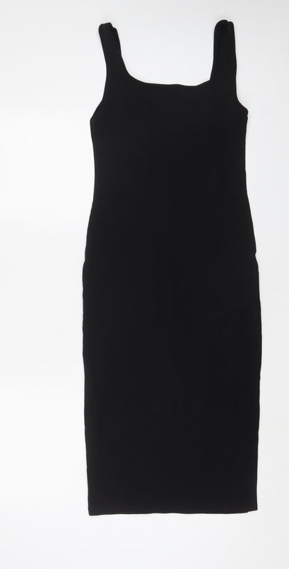 H&M Womens Black Cotton Bodycon Size S Scoop Neck Pullover