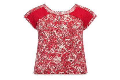 Next Womens Red Fair Isle Cotton Basic T-Shirt Size 12 Boat Neck - Embroidered