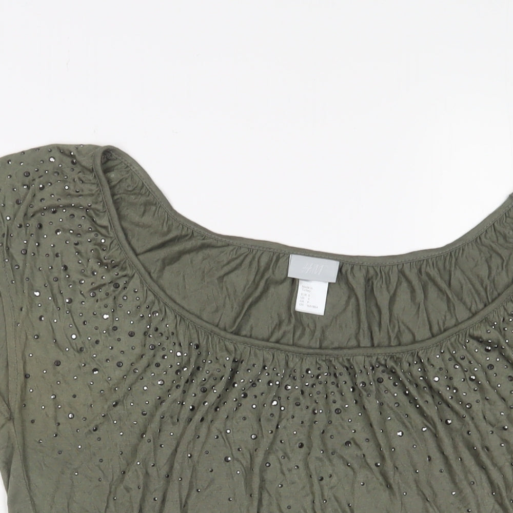 Womens UK Size S H&M Green Basic T-Shirt