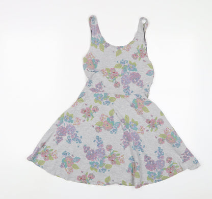 Topshop Womens Grey Floral Cotton A-Line Size 10 V-Neck Pullover