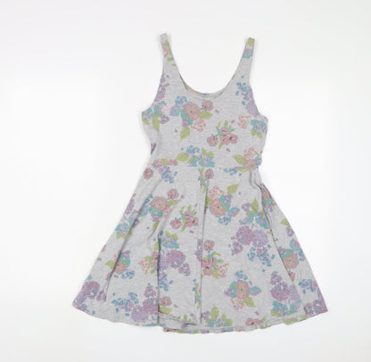 Topshop Womens Grey Floral Cotton A-Line Size 10 V-Neck Pullover