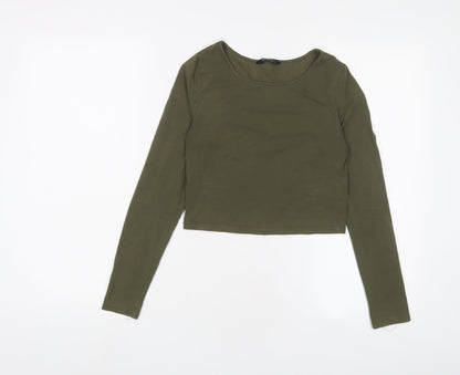 New Look Womens Green Cotton Cropped T-Shirt Size 8 Collared