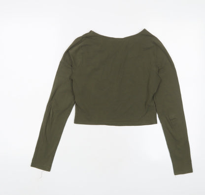 New Look Womens Green Cotton Cropped T-Shirt Size 8 Collared