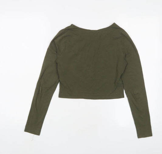New Look Womens Green Cotton Cropped T-Shirt Size 8 Collared