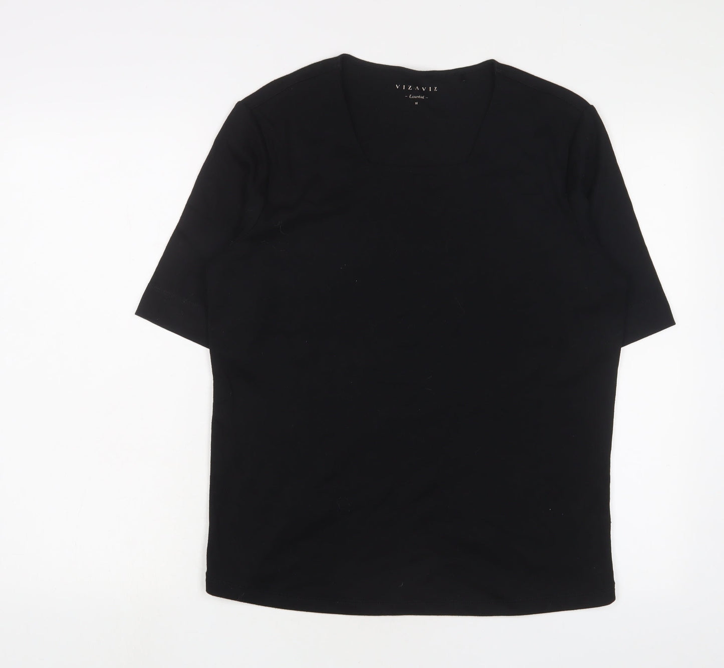 Womens UK Size 16 Viz a viz Black Basic T-Shirt