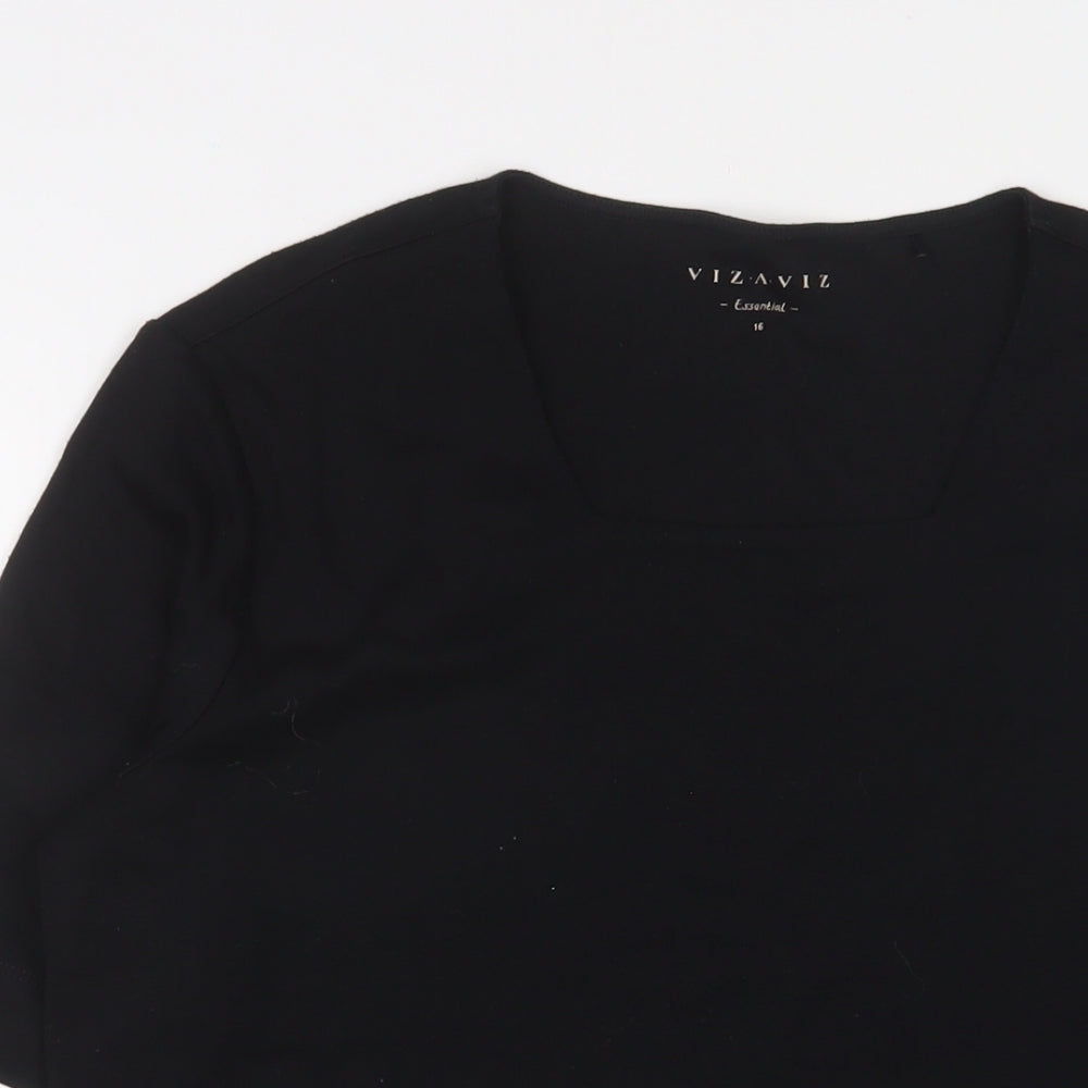 Womens UK Size 16 Viz a viz Black Basic T-Shirt