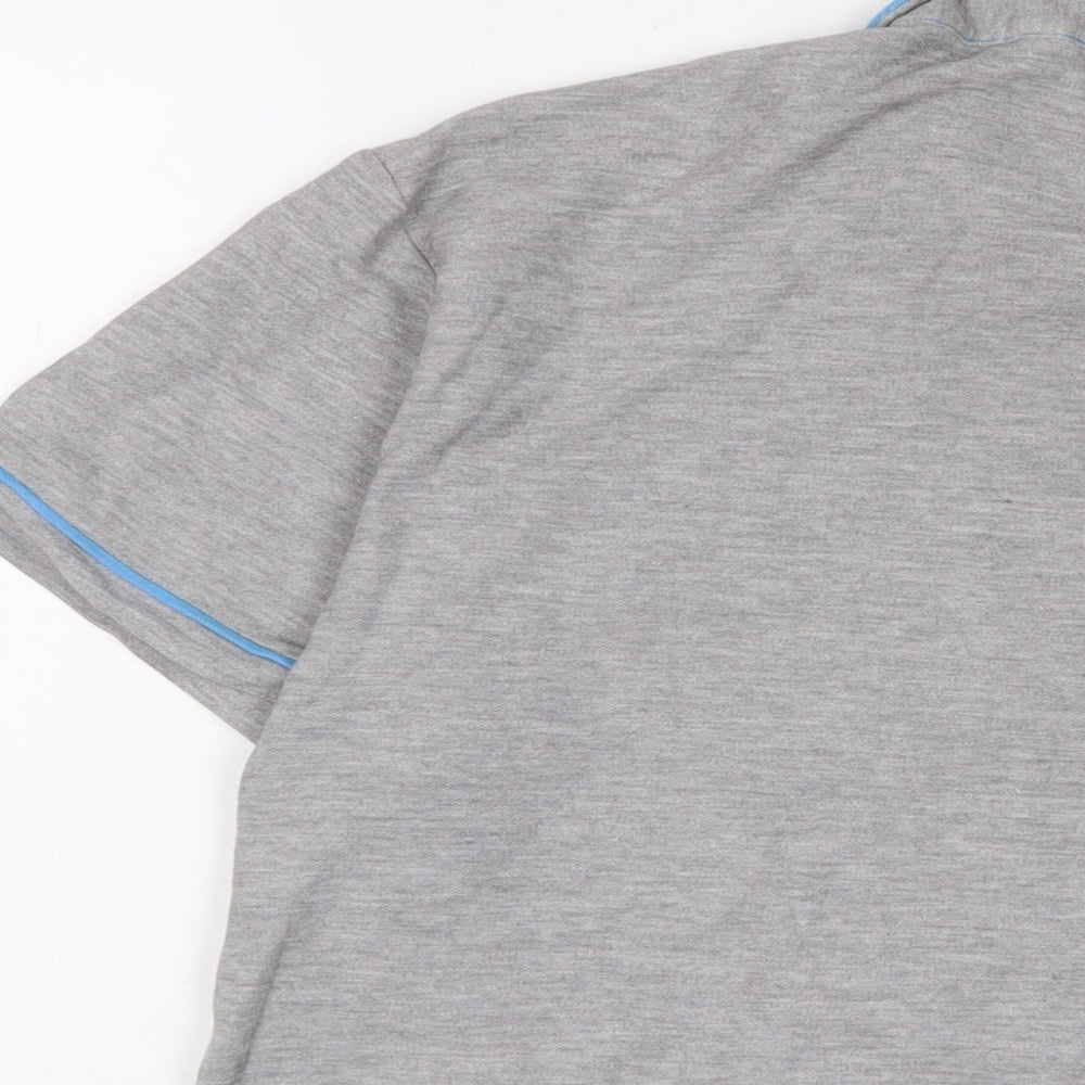 New Look Mens Grey Cotton Polo Size L Collared Button - Logo, Embroidered