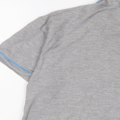 New Look Mens Grey Cotton Polo Size L Collared Button - Logo, Embroidered