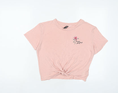 Womens UK Size M H&M Pink Cropped T-Shirt