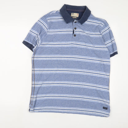 NORTH COAST' Mens Blue Striped Cotton Polo Size L Collared Button