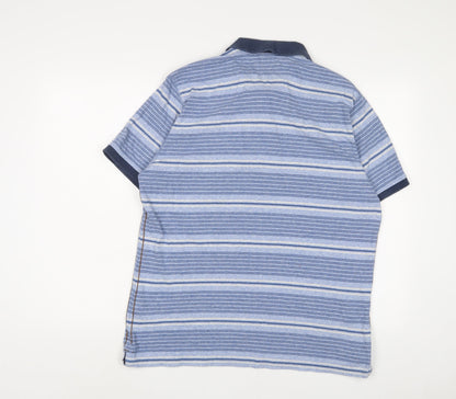 NORTH COAST' Mens Blue Striped Cotton Polo Size L Collared Button