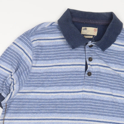 NORTH COAST' Mens Blue Striped Cotton Polo Size L Collared Button