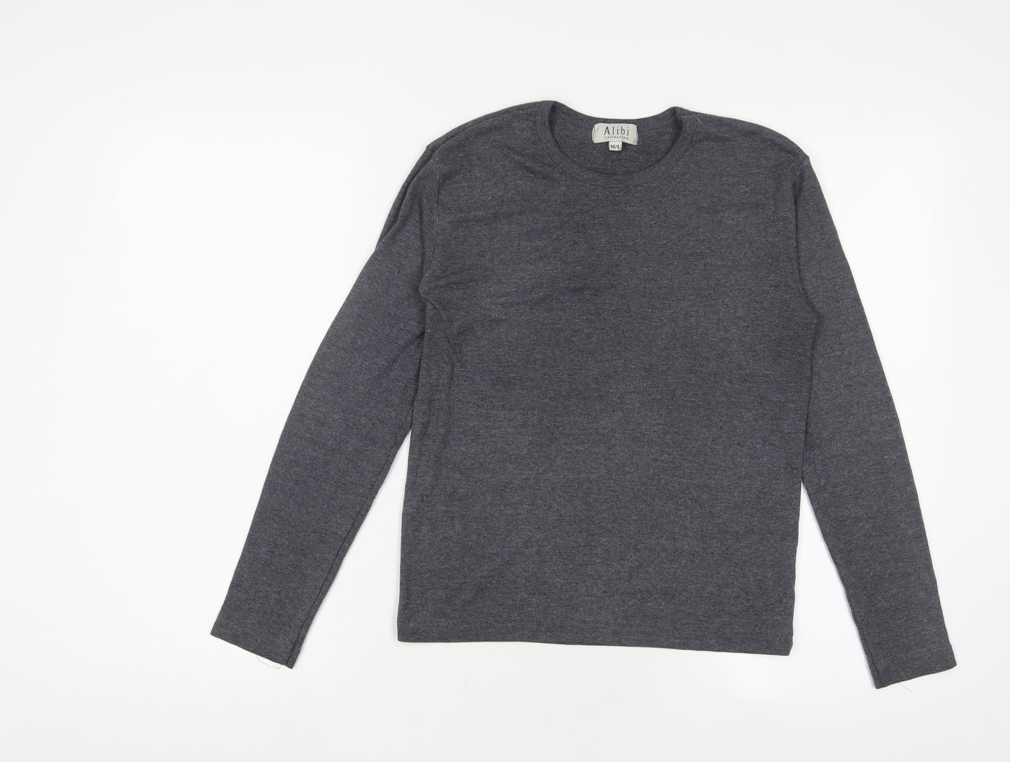 alibi Womens Grey Polyester Basic T-Shirt Size M Crew Neck