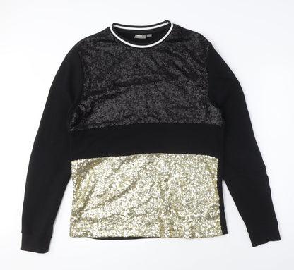 Women's Black Gold Sequin Pullover Sweatshirt, Size Regular