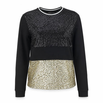 Front view of Women's Black Gold Sequin Pullover Sweatshirt, Size Regular