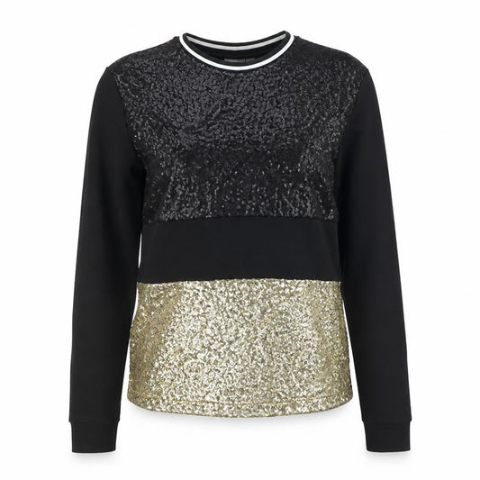 Front view of Women's Black Gold Sequin Pullover Sweatshirt, Size Regular